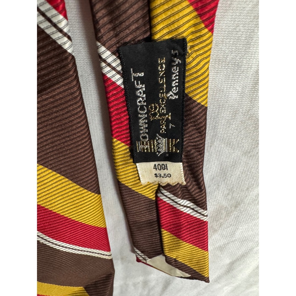 Vintage Towncraft Penneys Trevira Striped Necktie Brown Red Yellow 4001 - Picture 3 of 3
